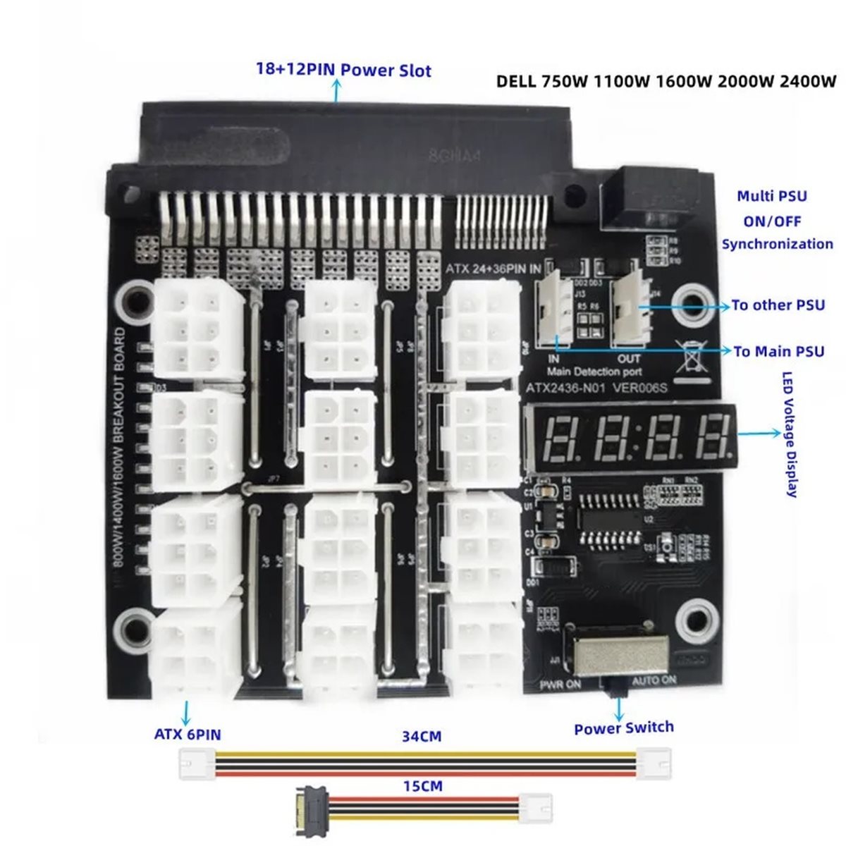 M05K 12 포트 PCIe 6핀 커넥터 브레이크아웃  - 2400W Server Psu Breakout Board 리뷰 및 가격